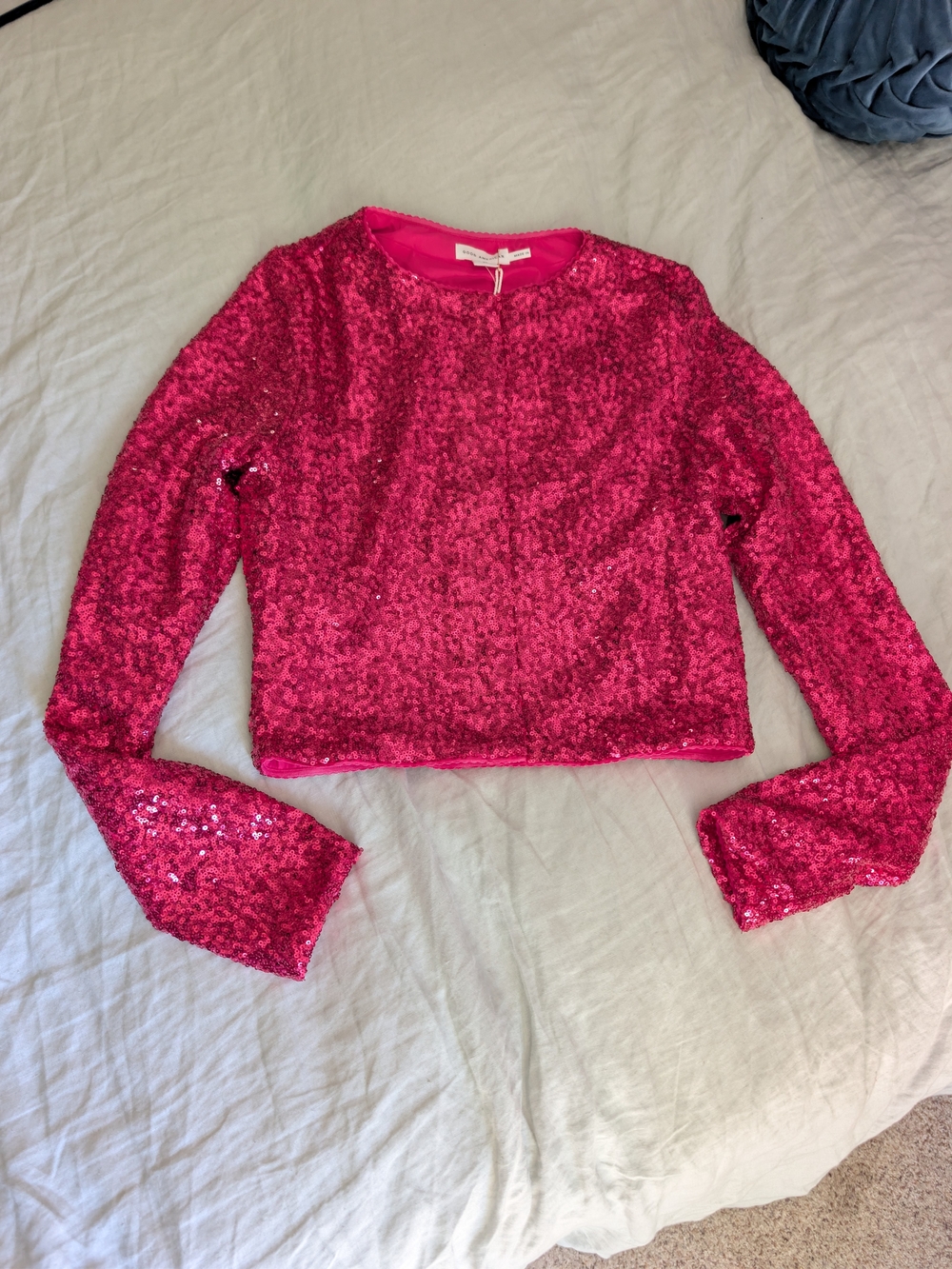 Good American Hot Pink Sequin Long-Sleeve Crop Top